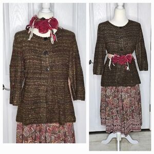 Christopher and Banks Sweater Cardigan Marled Green Brown